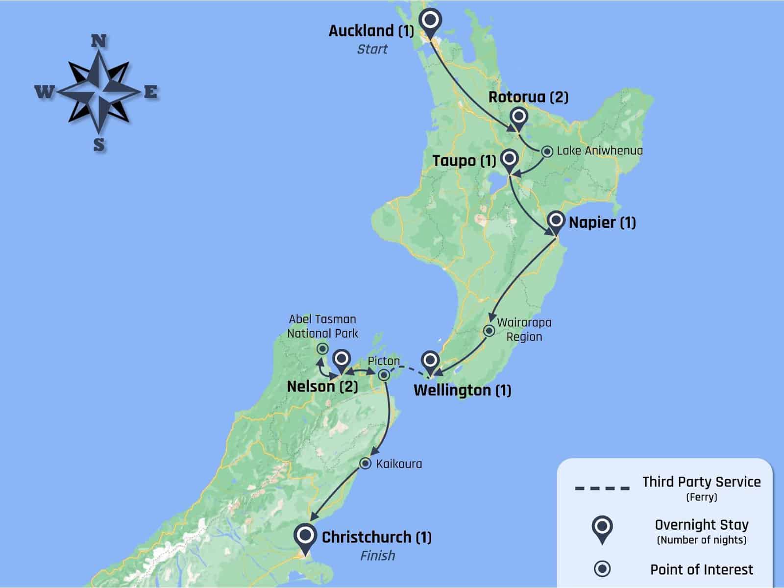 Map of 10-Day North to South Tour by Kirra Premium Coach Tours